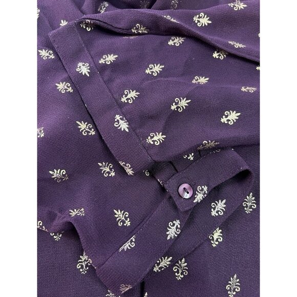 Bila Top Women XXL Burgundy Sheer Popover V Neck Long Sleeve Beaded Embroidered - Picture 10 of 14